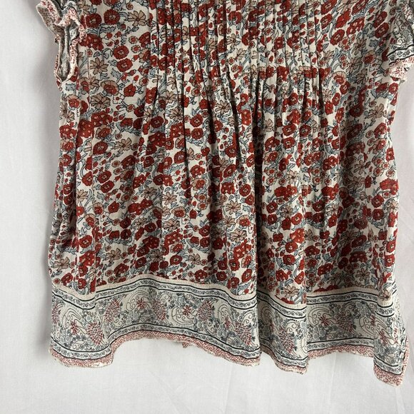 Othilia Anthropology Malia Shirt Women Large Red White Floral Lace Crochet Boho - Picture 9 of 10